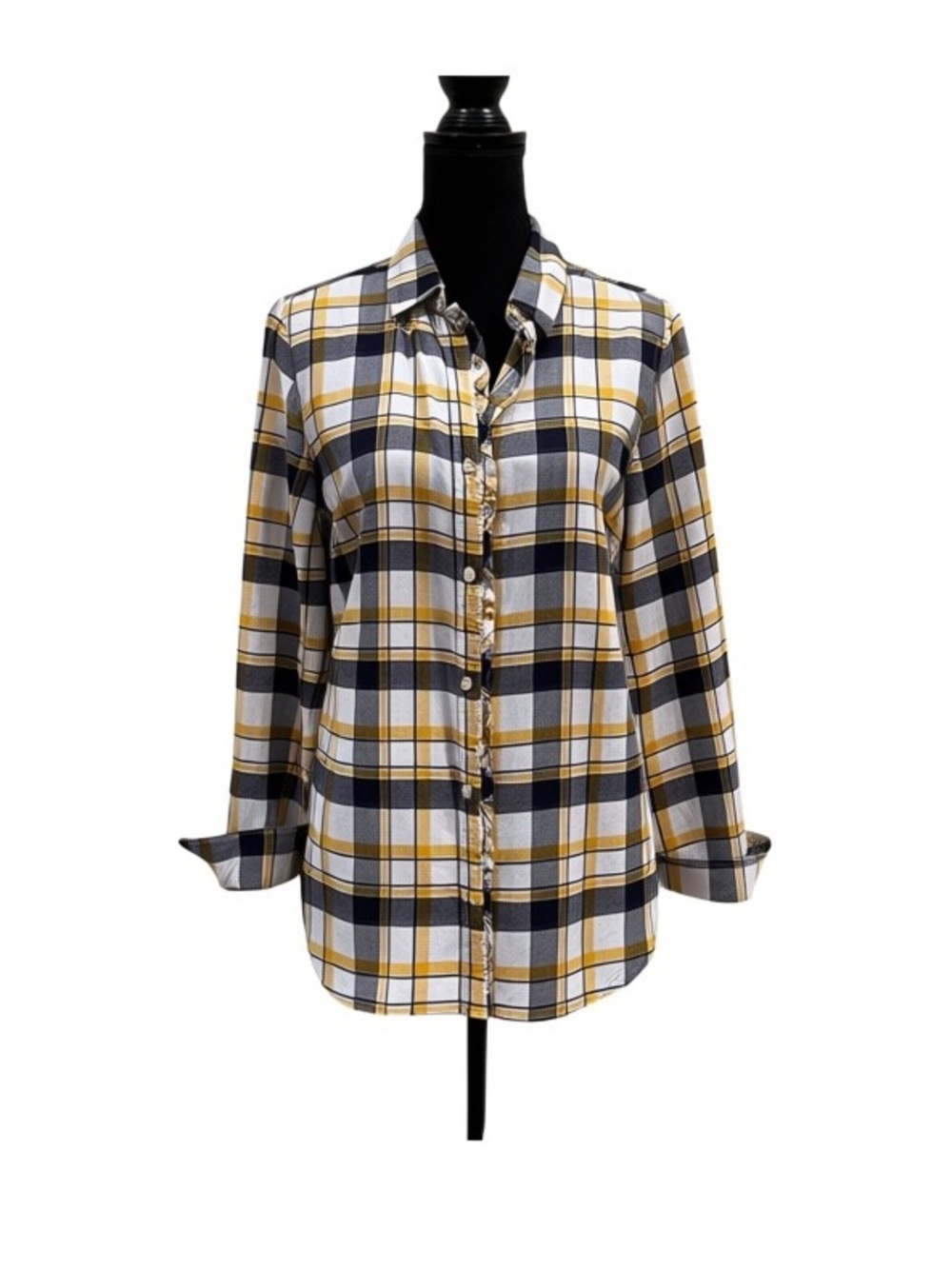 Banana Republic plaid button front flannel shirt navy white yellow size medium